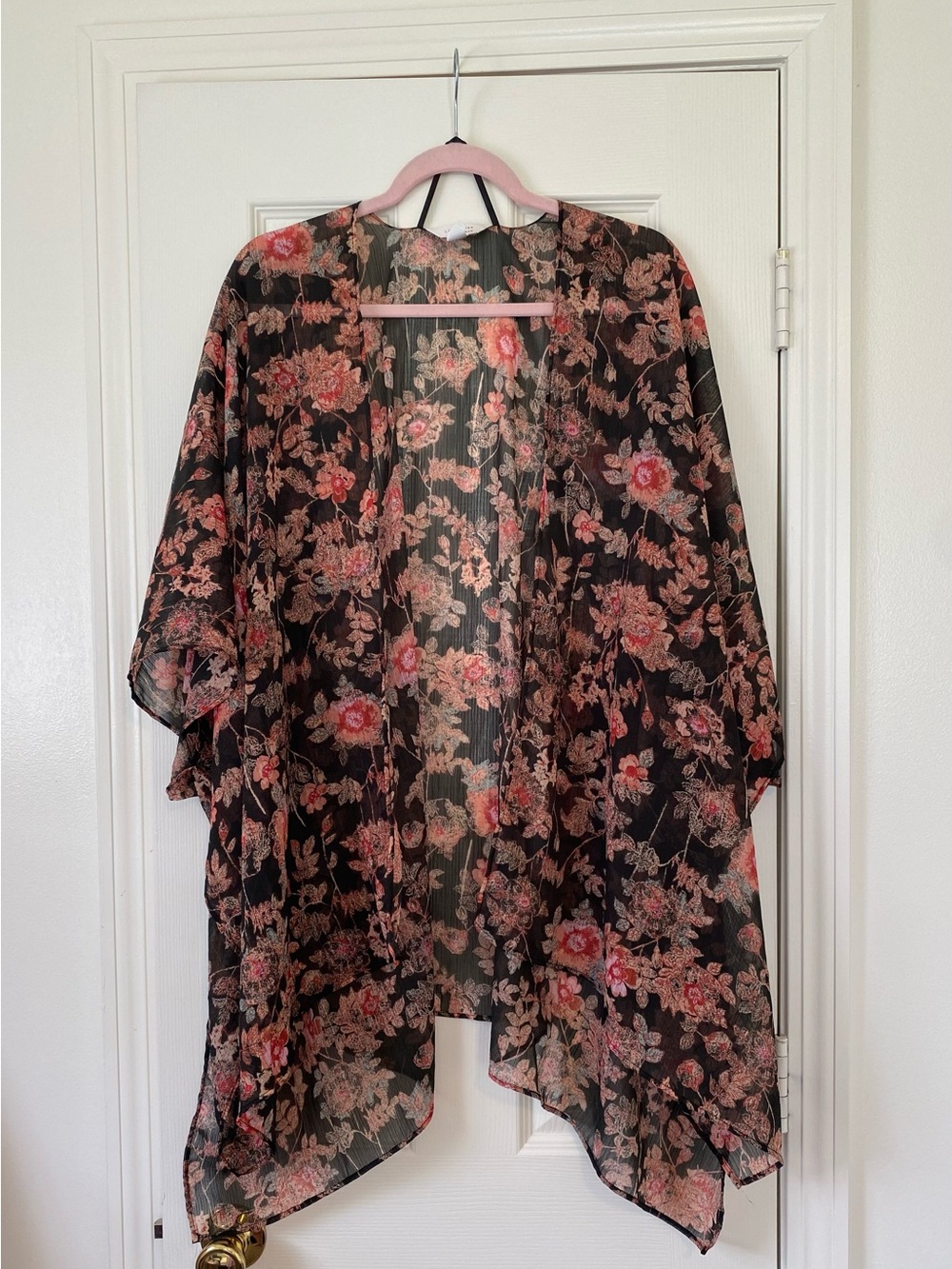 LC Lauren Conrad Black Floral Sheer Open Front Kimono